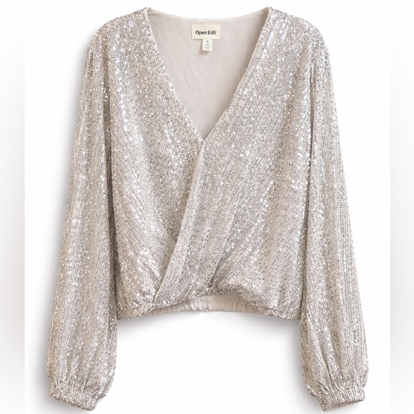 Open Edit Silver Sequin Women's Top - Picture 1 of 4
